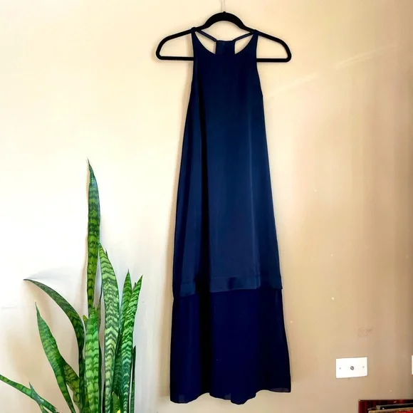 Club Monaco 100% silk navy blue maxi dress 2